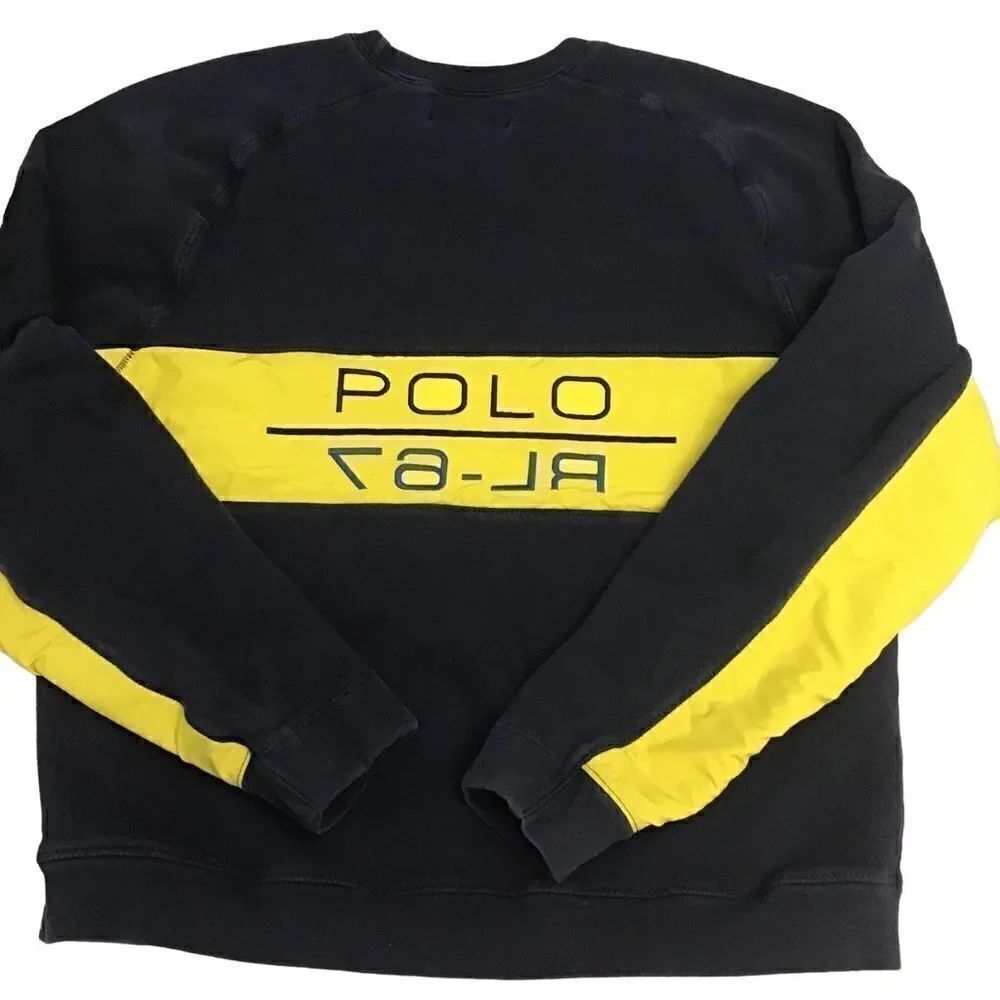Vintage Polo Sport RL-67 Colorblock Crewneck Sweatshirt Men’s Medium Navy Yellow